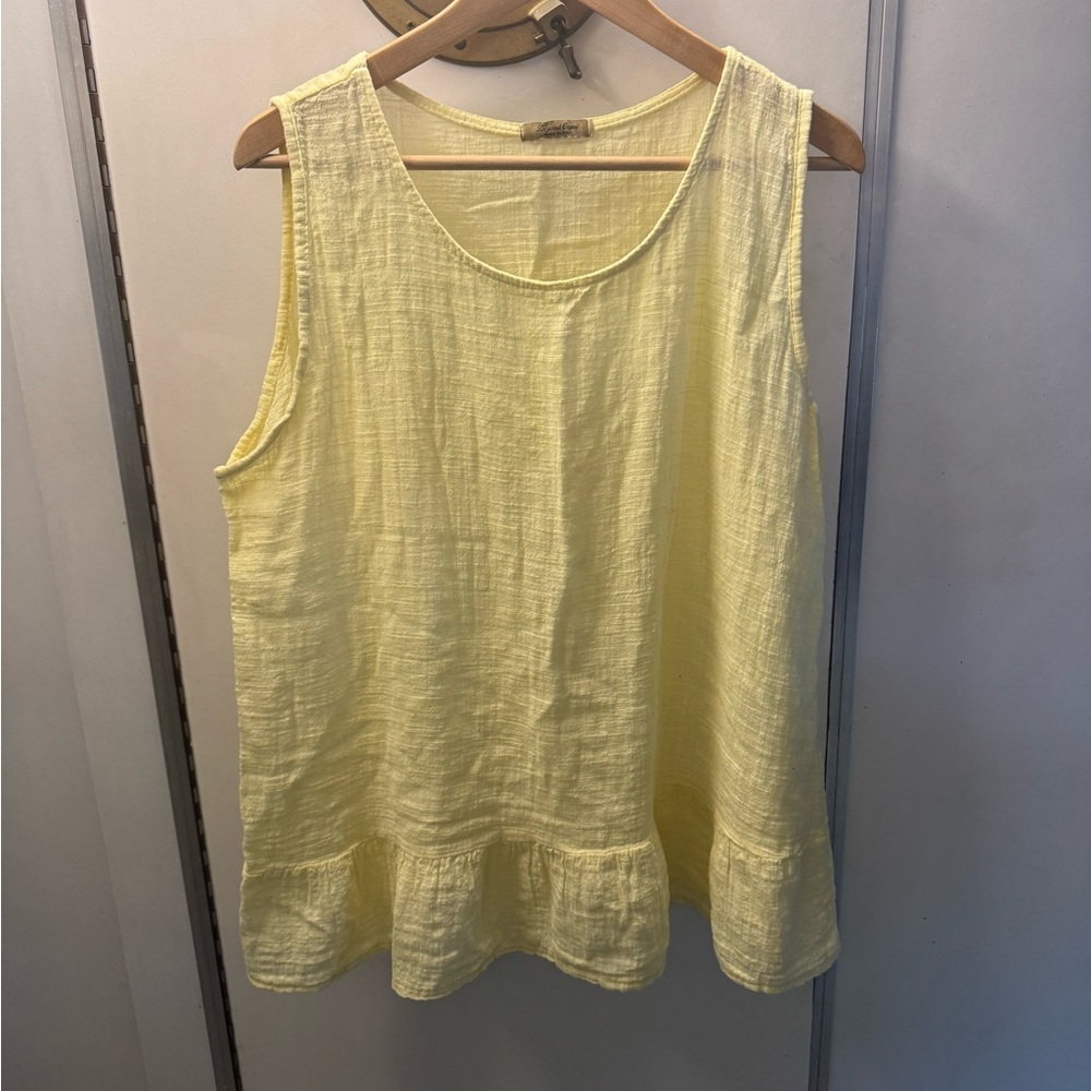Yellow Cotton Sleeveless Top | Made In Italy | Ruffles | Flowy Pastel Top